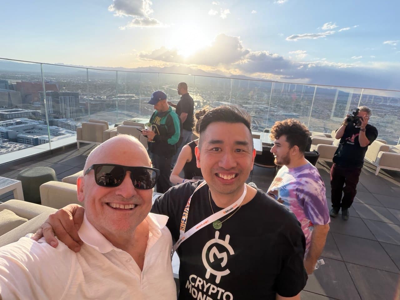 Crypto Mondays Las Vegas attendees on rooftop