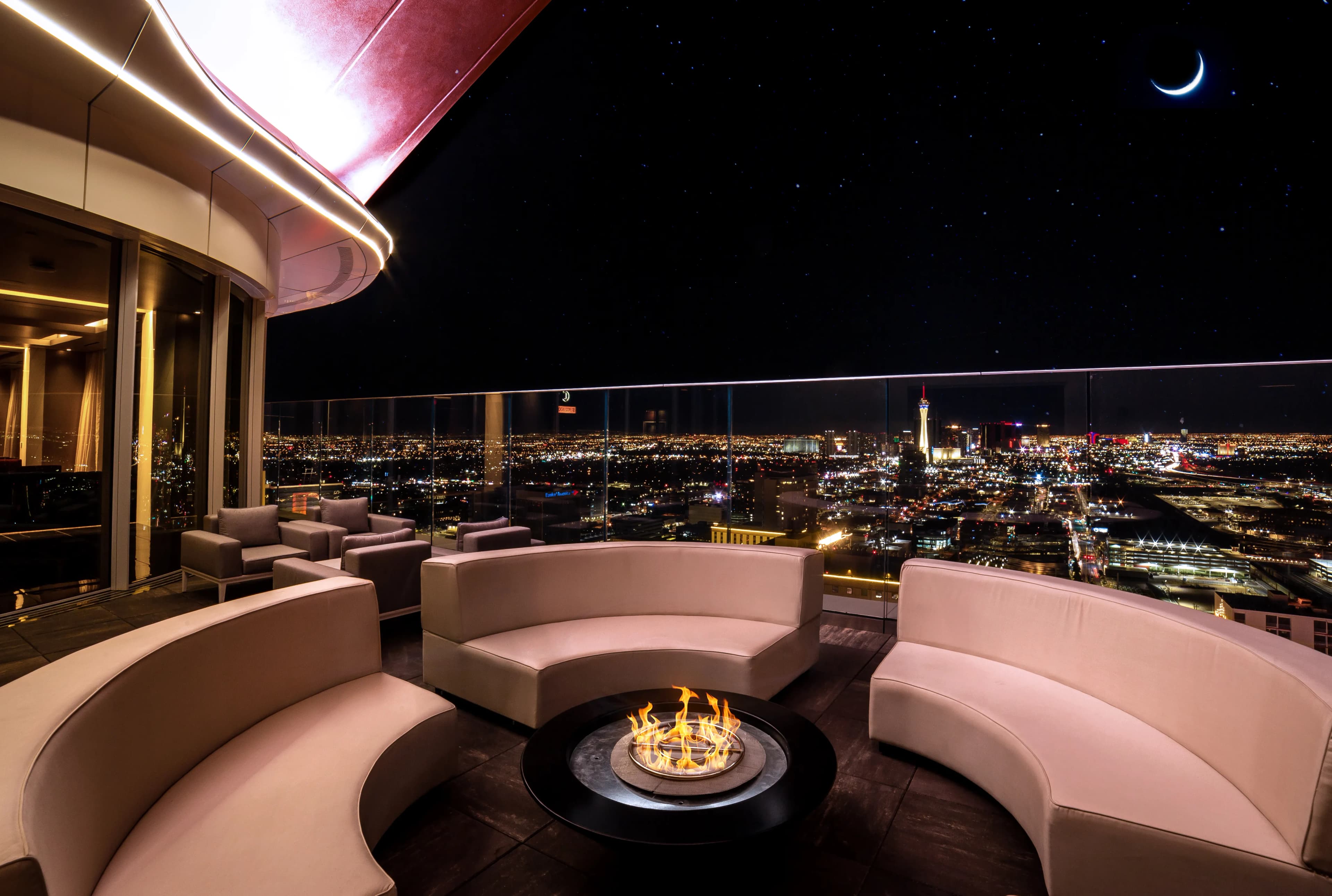 Legacy Club Rooftop at night — Las Vegas skyline